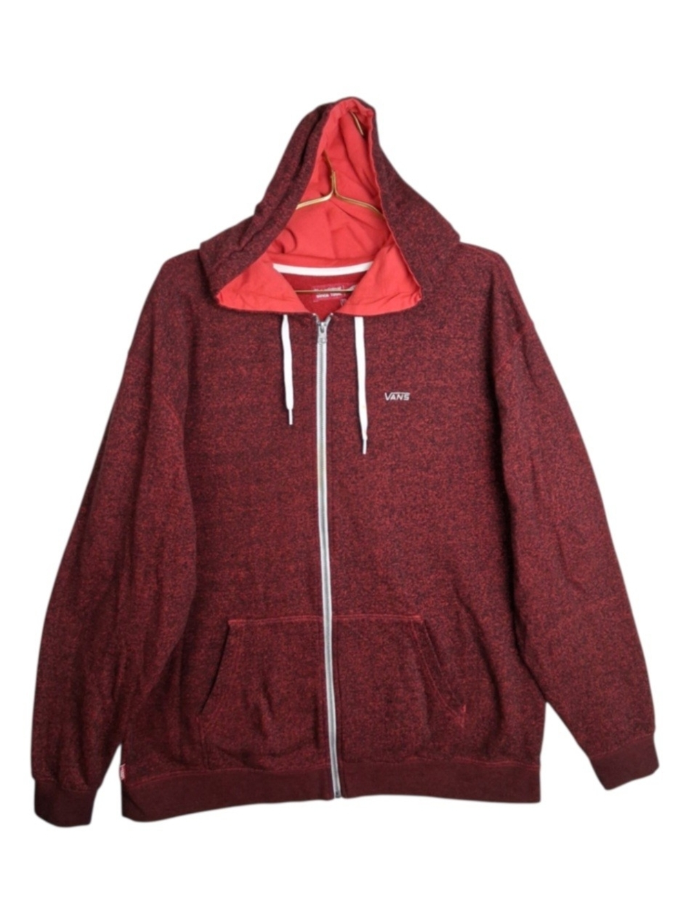 Vans Mens XXL Full Zip Hoodie Sweater Burgundy Red Heathered Skateboard Size 2XL